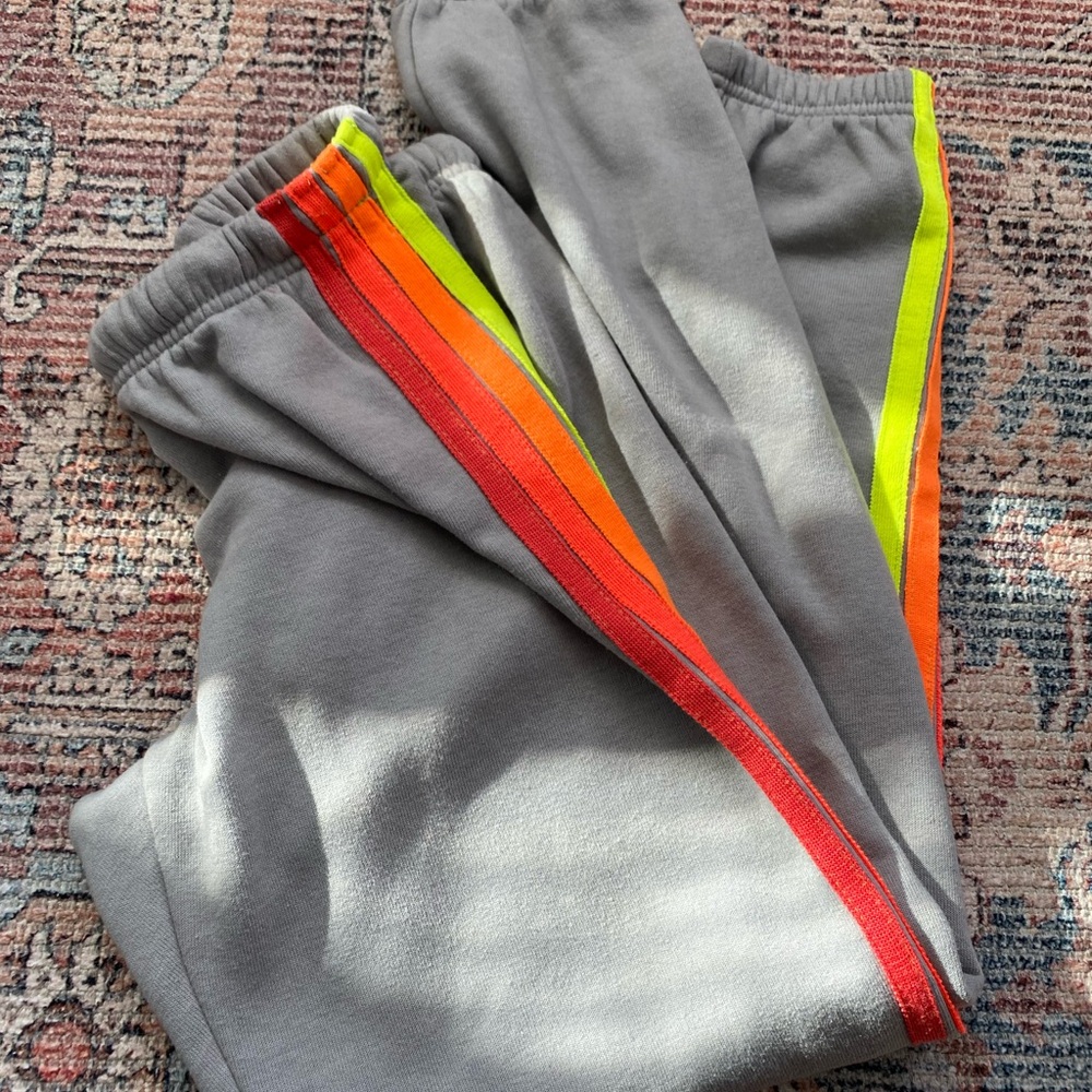 Aviator Nation Gray Joggers with neon Stripes